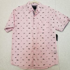 NEW- CREATIVE DESTRUCTION...PINK SHORT SLEEVE BUTTON UP SHIRT...SIZE:MEDIUM
